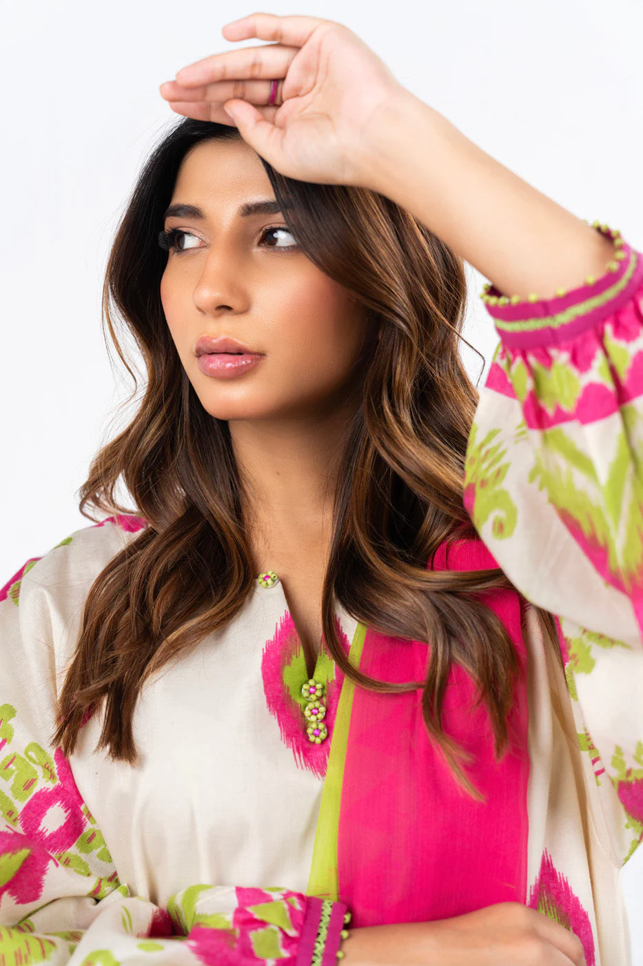 3 Pc Dyed Embroidered Light Cambric Shirt With Printed Chiffon Dupatta - Image 4